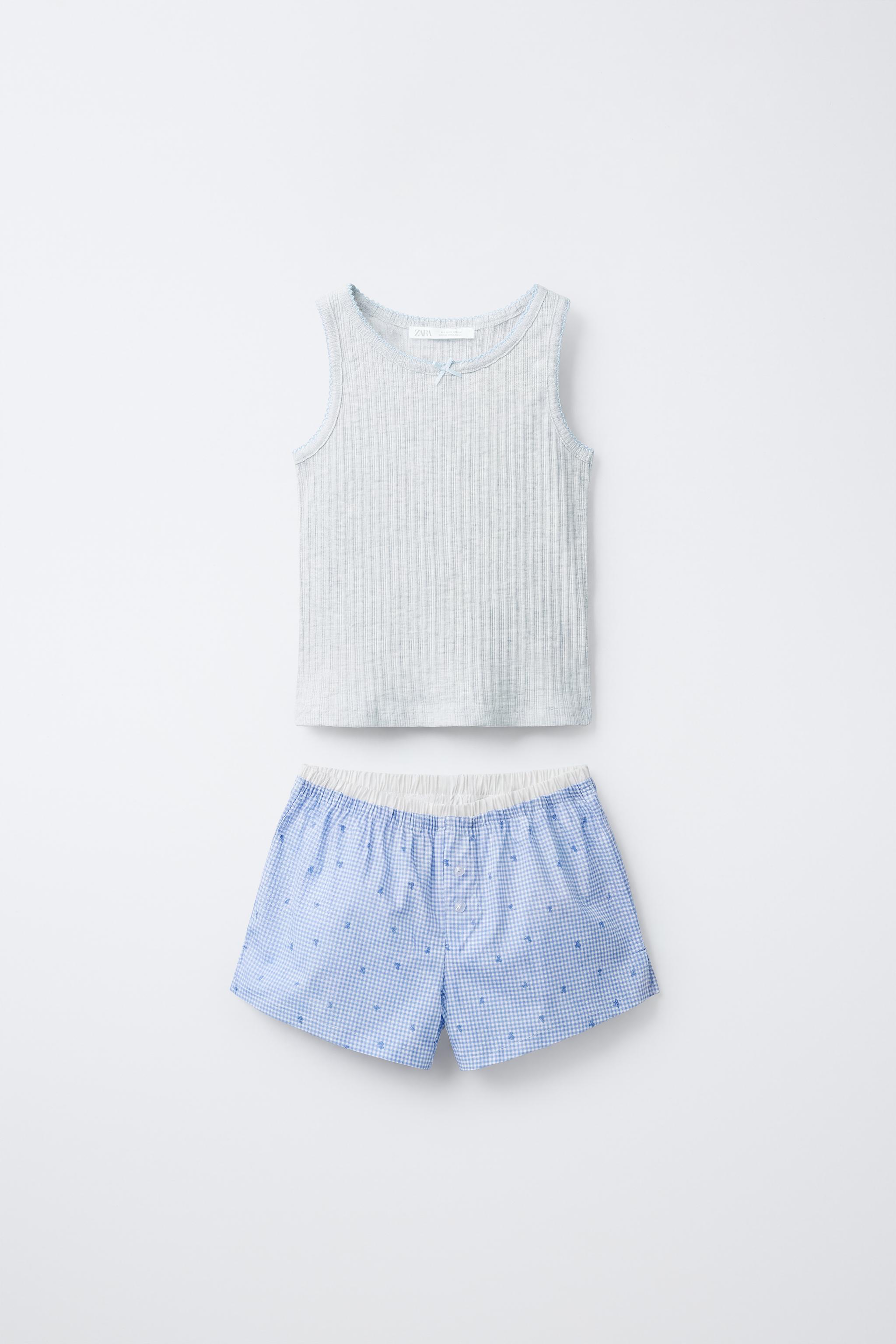 6-14 YEARS/ COMBINED GINGHAM PYJAMAS — Blue