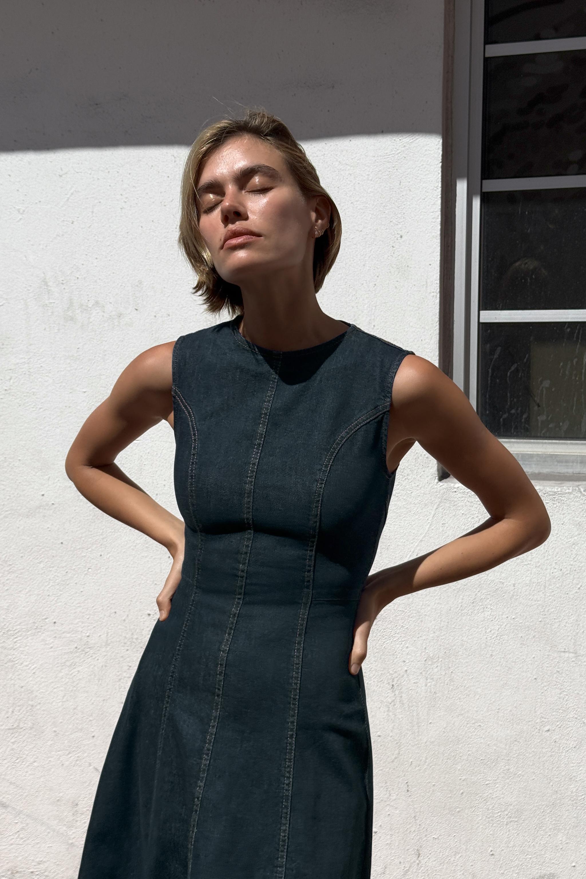 Z1975 SLEEVELESS DENIM MIDI DRESS - Blue | ZARA United States