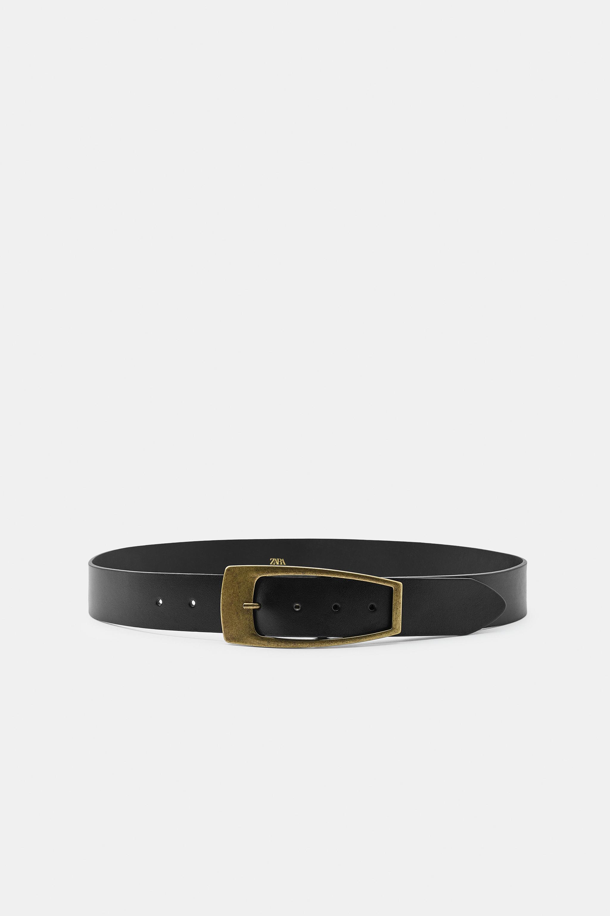 100% LEATHER RECTANGULAR BUCKLE BELT