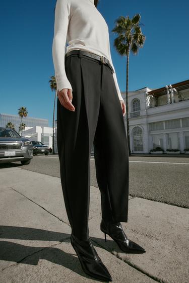 PANTALONS AMB CINTURÓ POTA DE GALL - Negre de Zara