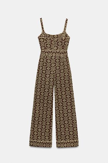 EMBROIDERED JUMPSUIT WITH BELT - Brown / Ecru by Zara - Image 9