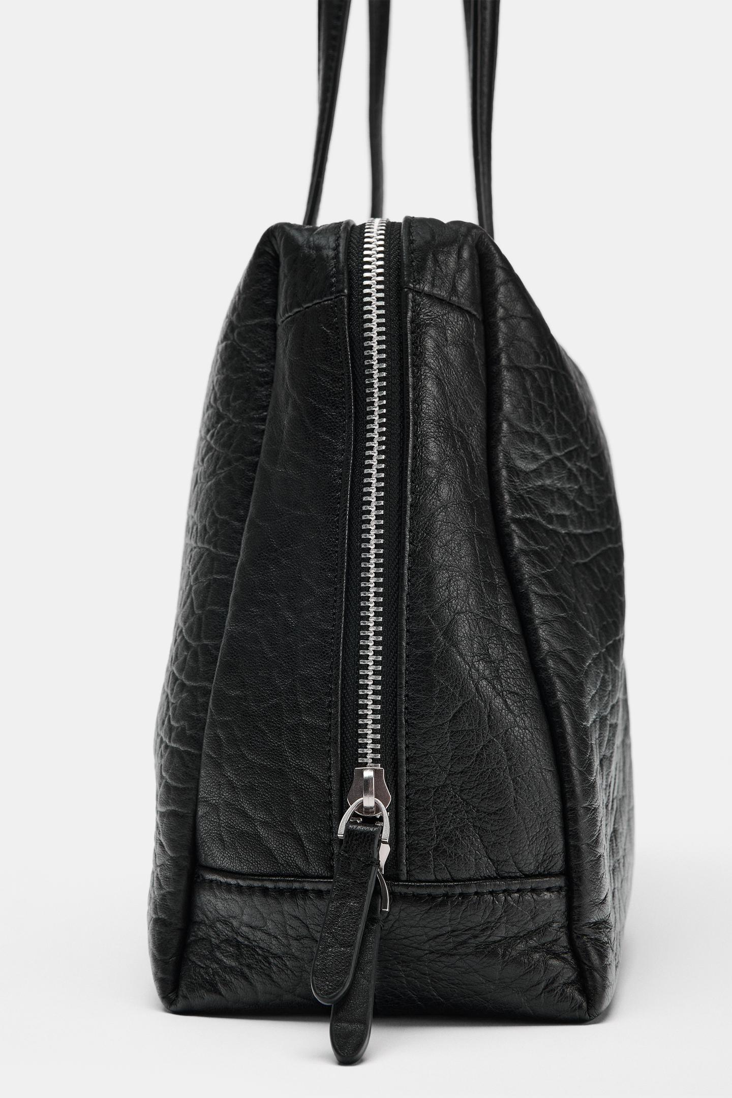 Женская сумка Zara Leather Shoulder, цвет: Чёрный — фото 5