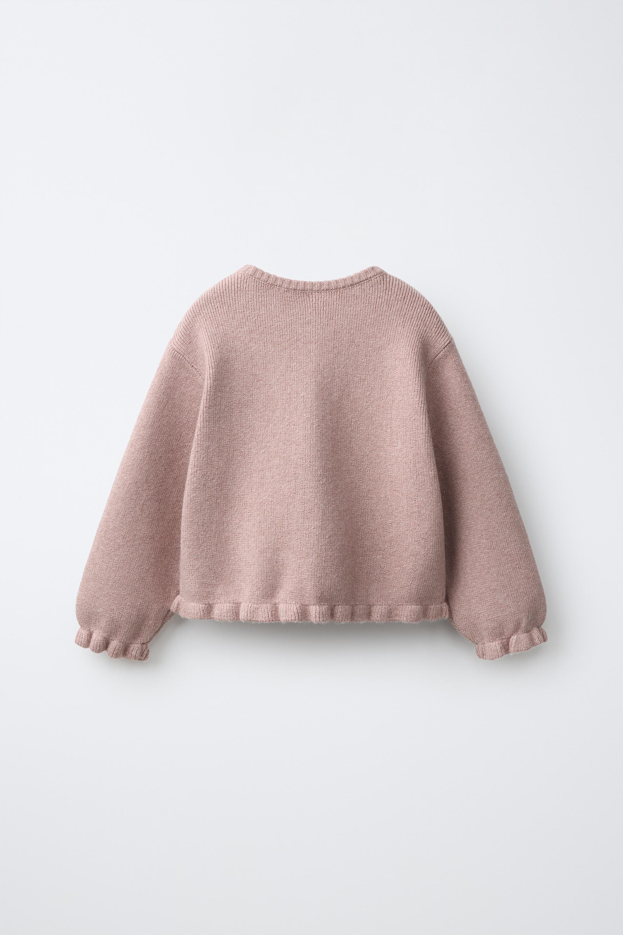 RUFFLED KNIT CARDIGAN — Pink marl