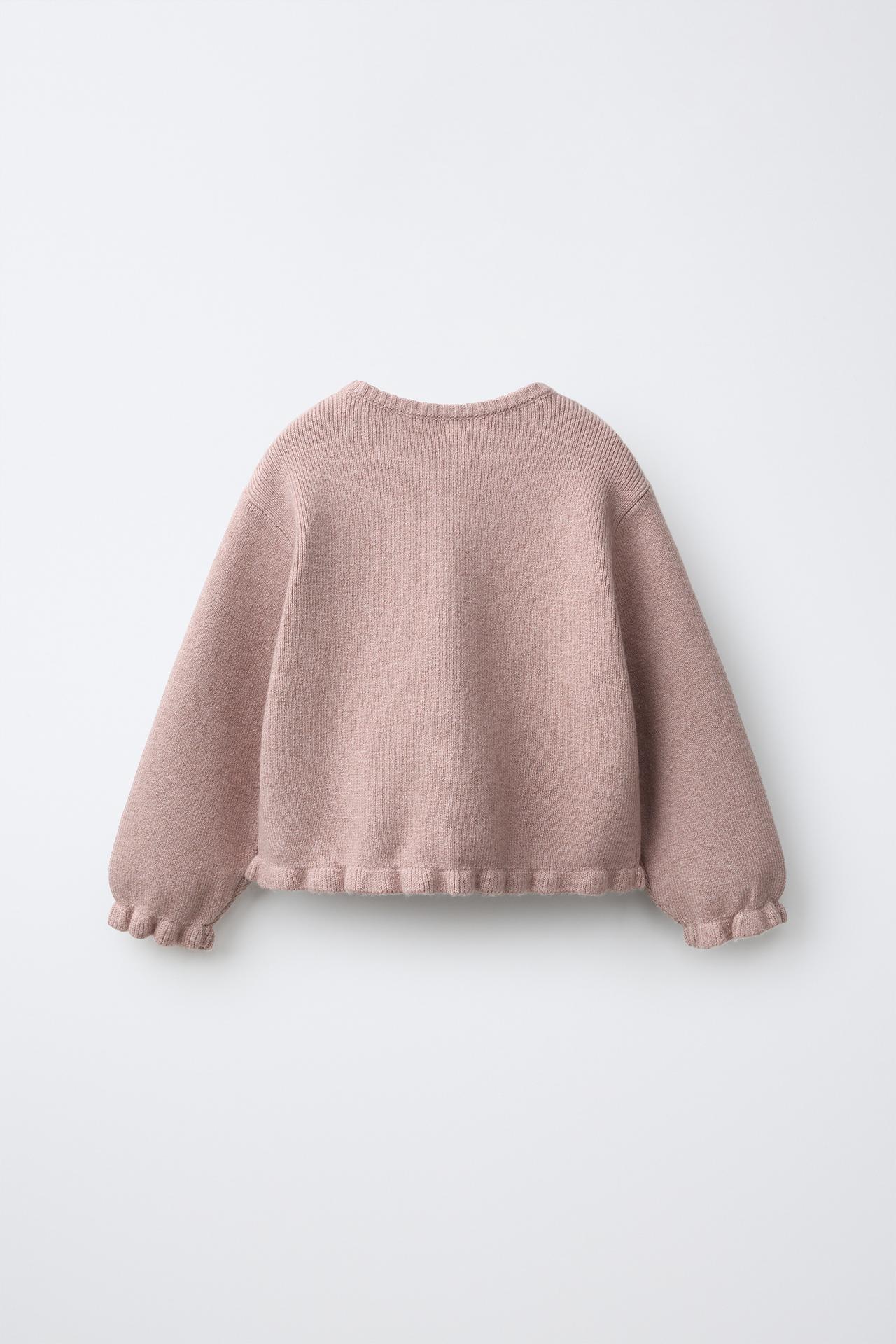 RUFFLED KNIT CARDIGAN — Pink marl