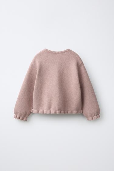 RUFFLED KNIT CARDIGAN — Pink marl 2