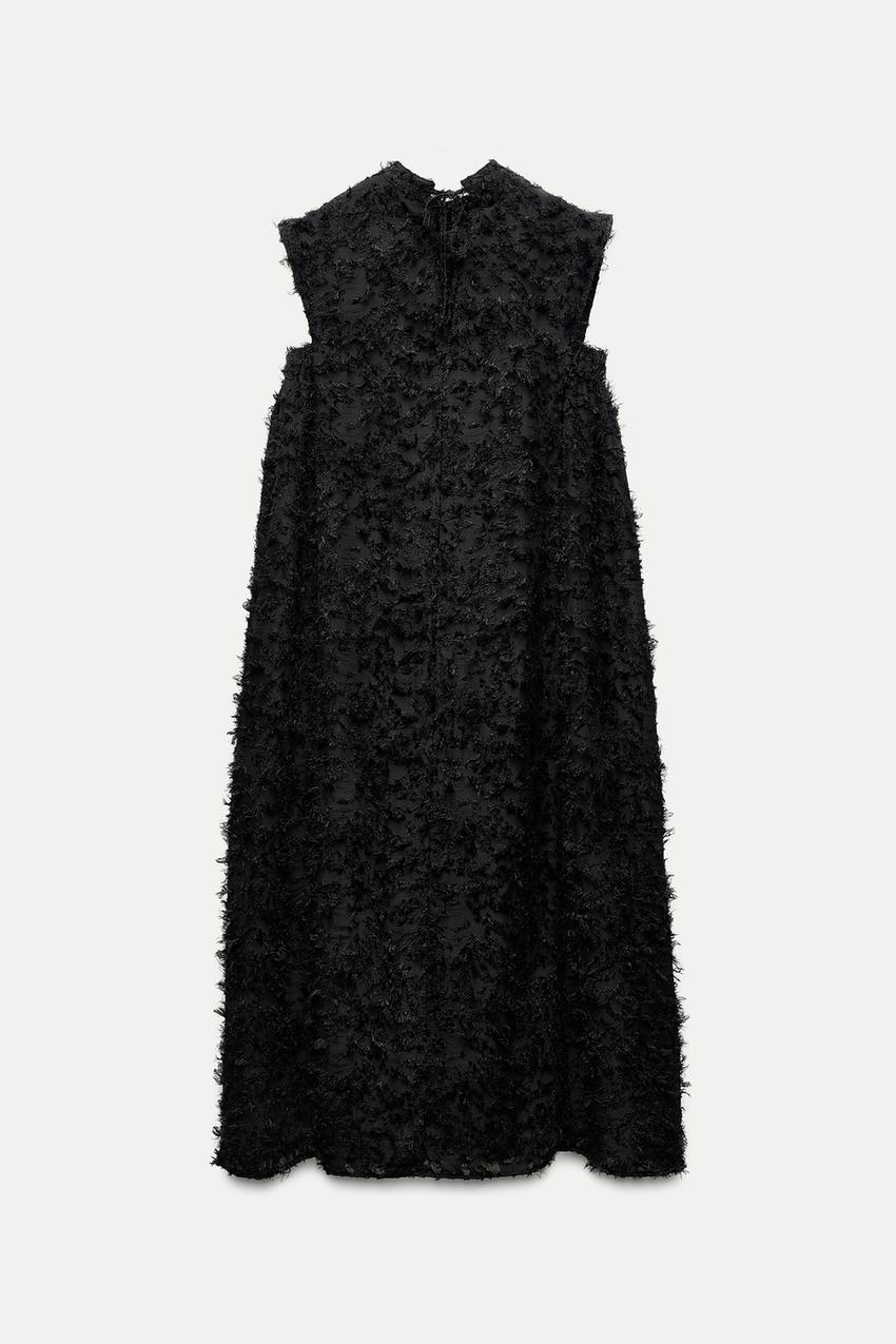 フリンジ付きボリュームミディ丈ワンピース - ブラック | ZARA Japan  