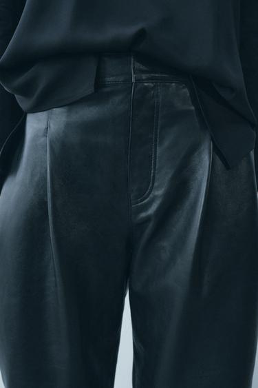 ZW COLLECTION 100% LEATHER BALLOON TROUSERS - Black by Zara