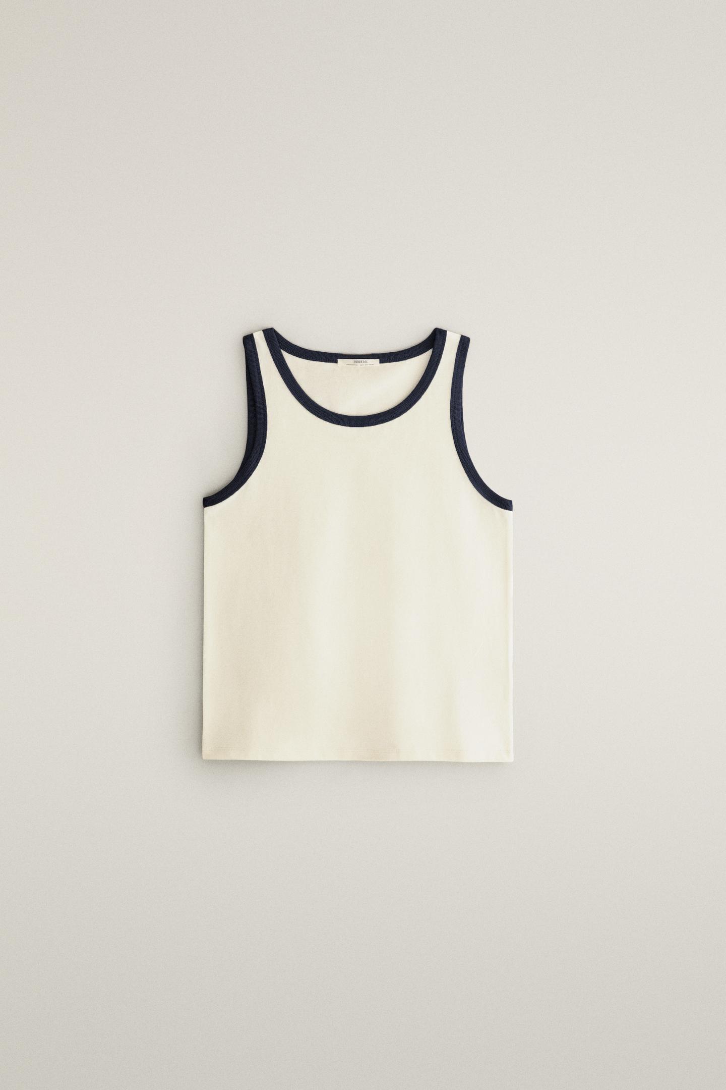 Женская футболка Zara Contrast Trim Strappy, цвет: Экрю