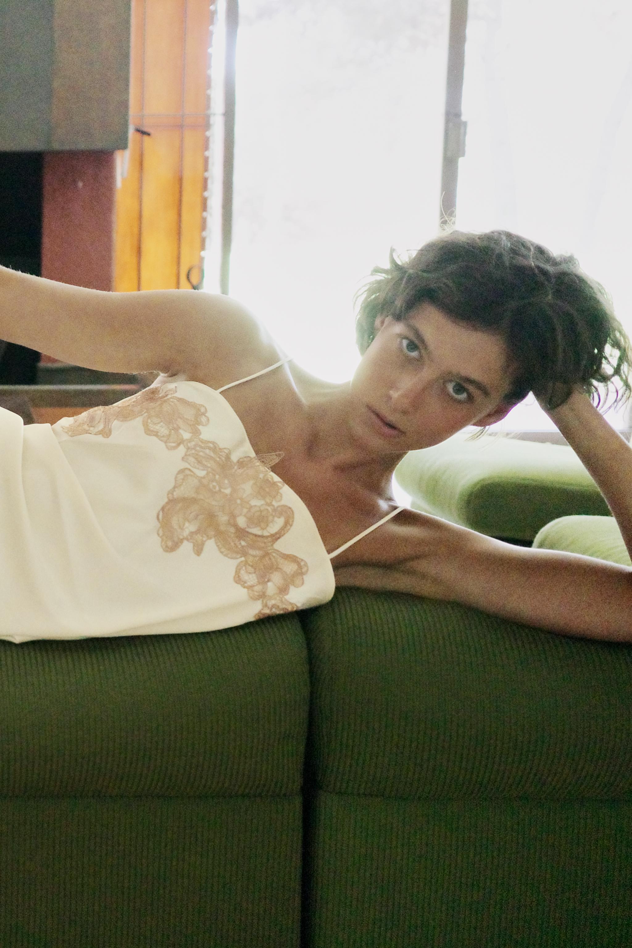 SATIN LACE TOP — Ecru