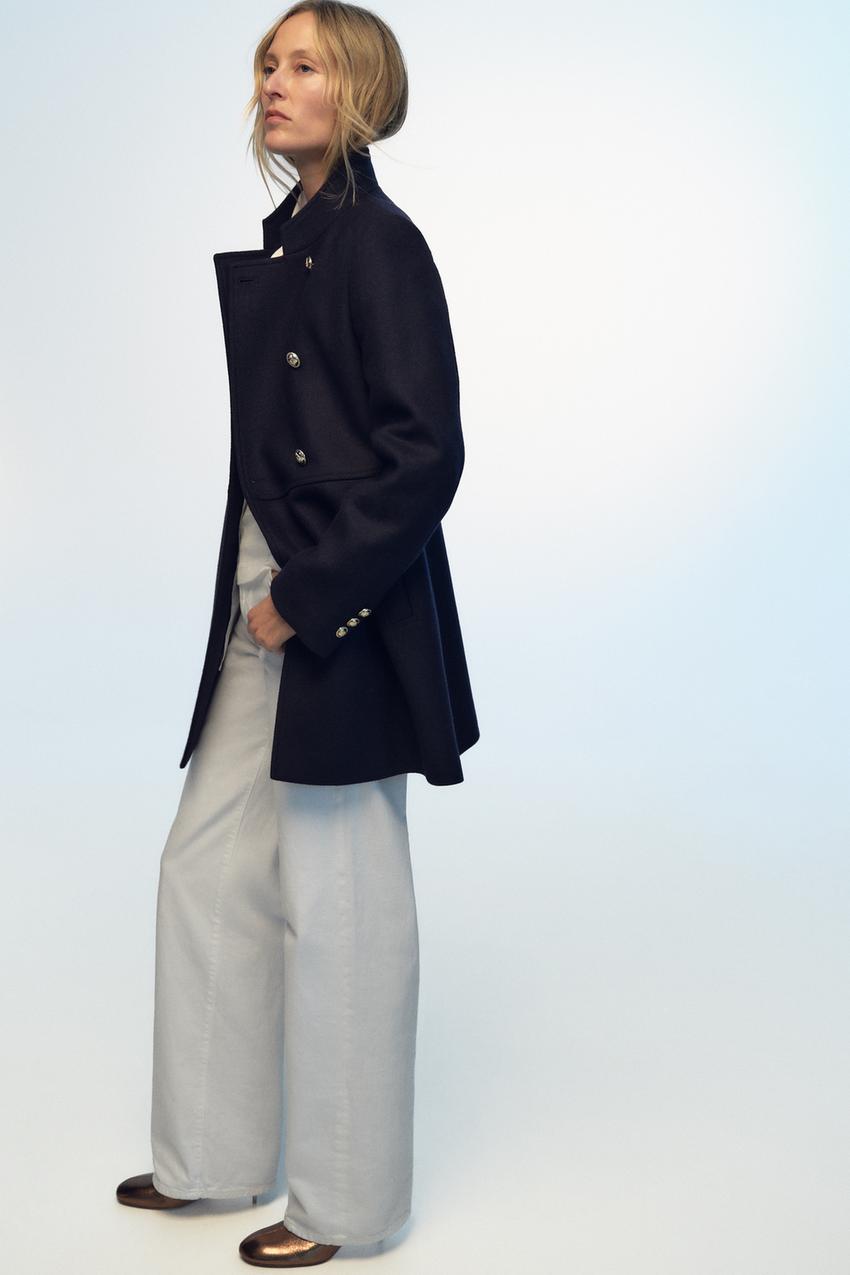 ウールブレンド ダブルブレスト コート - ネイビーブルー | ZARA Japan 