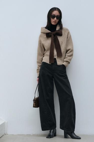 Zara ZW 系列低腰氣球版牛仔褲 - 黑色