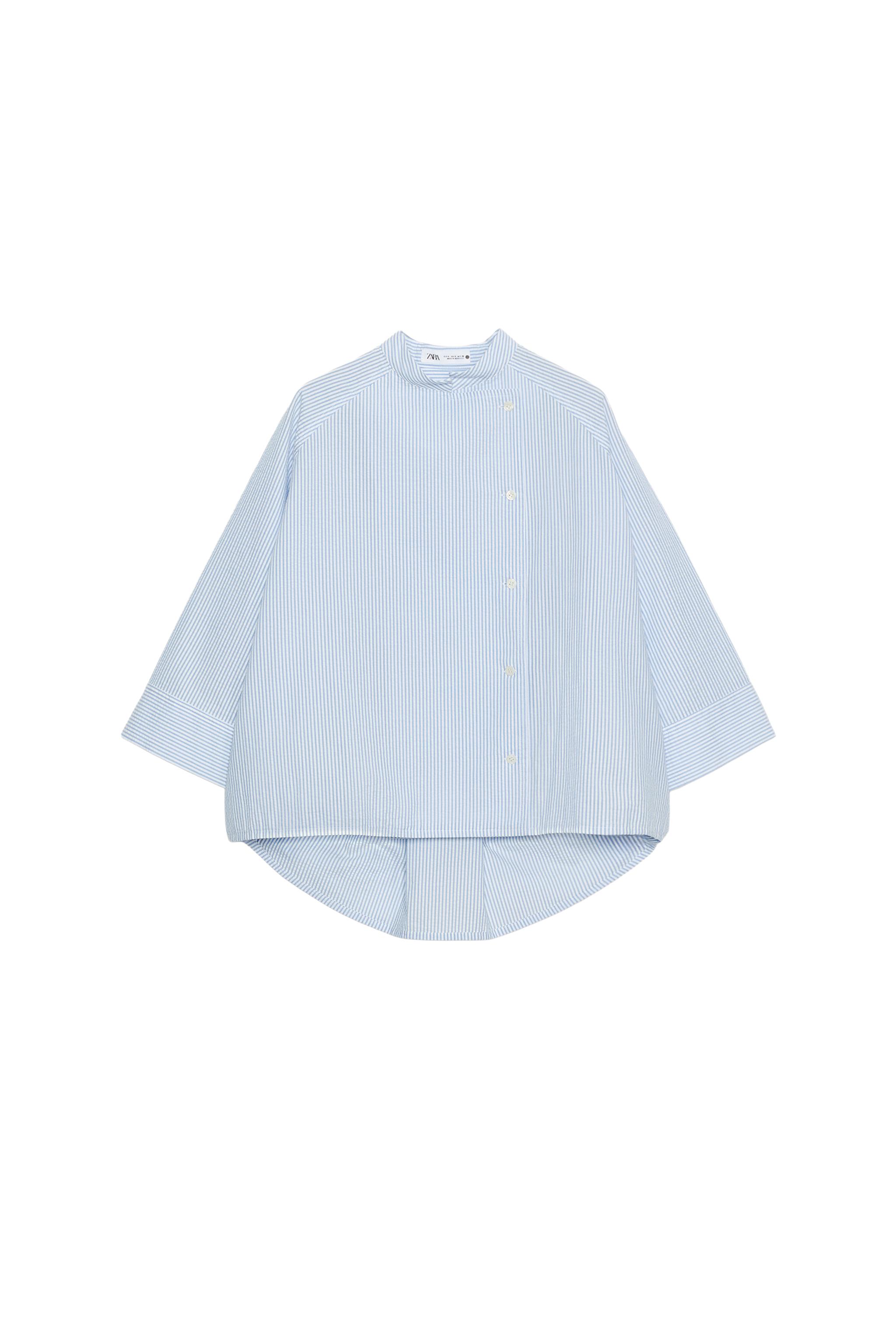 ZW COLLECTION ASYMMETRIC STRIPED SHIRT - Blue / White | ZARA