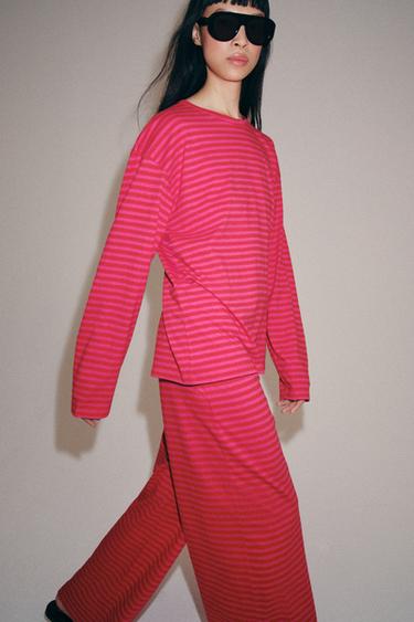 STRIPED COTTON AND LINEN TROUSERS - Pink / Lilac by Zara