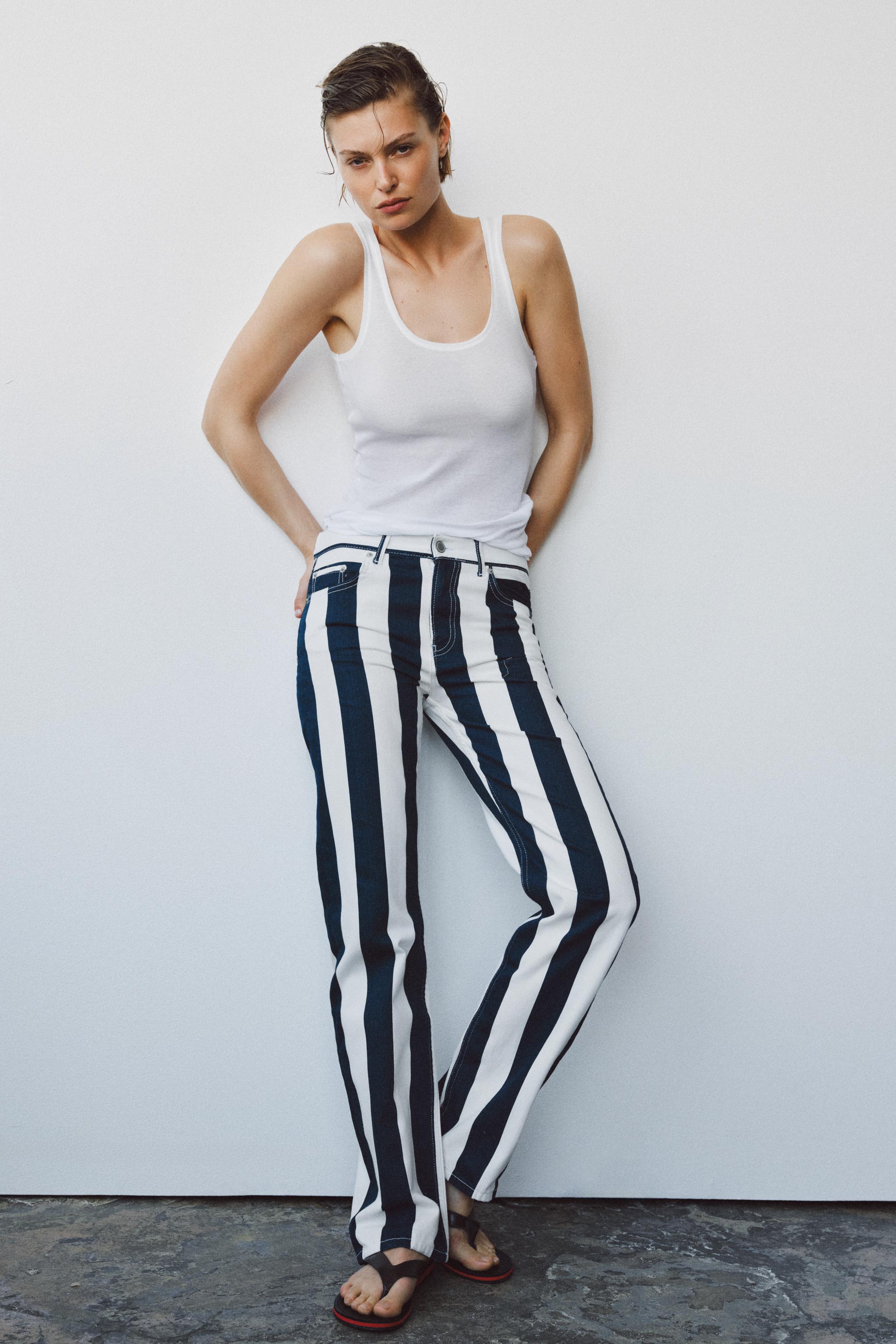 ZW COLLECTION MID-RISE STRIPED STRAIGHT LEG JEANS