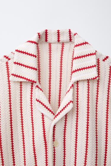 STRIPED KNIT SHIRT - Ecru / Red by Zara - Image 2