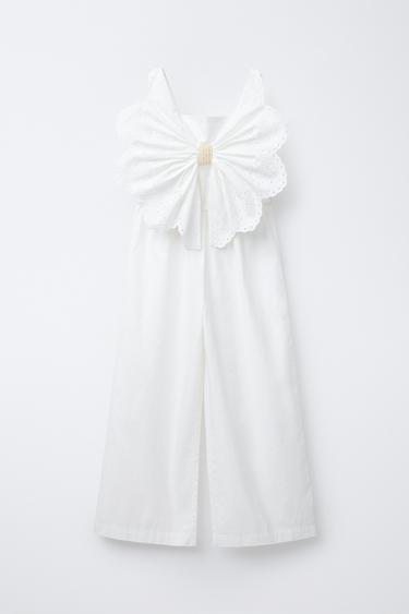 Zara EMBROIDERED BUTTERFLY LONG JUMPSUIT - Oyster-white