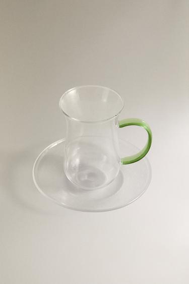 BOROSILICATE TUMBLER AND SAUCER - Green by Zara - Image 1