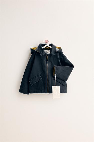 ZARA TIMELESS - BLUSÃO ENCERADO COM CAPUZ REMOVÍVEL - Azul-marinho da Zara