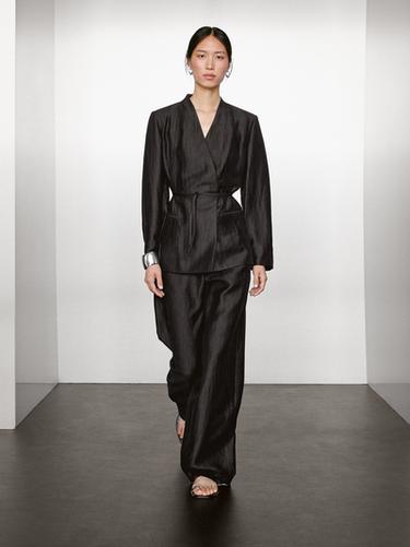 Zara Linen blend kimono with tie detail - Black
