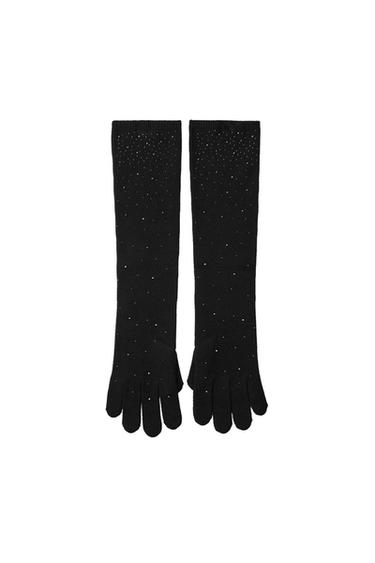 LONG KNIT GLOVES WITH DIAMANTÉ DETAIL