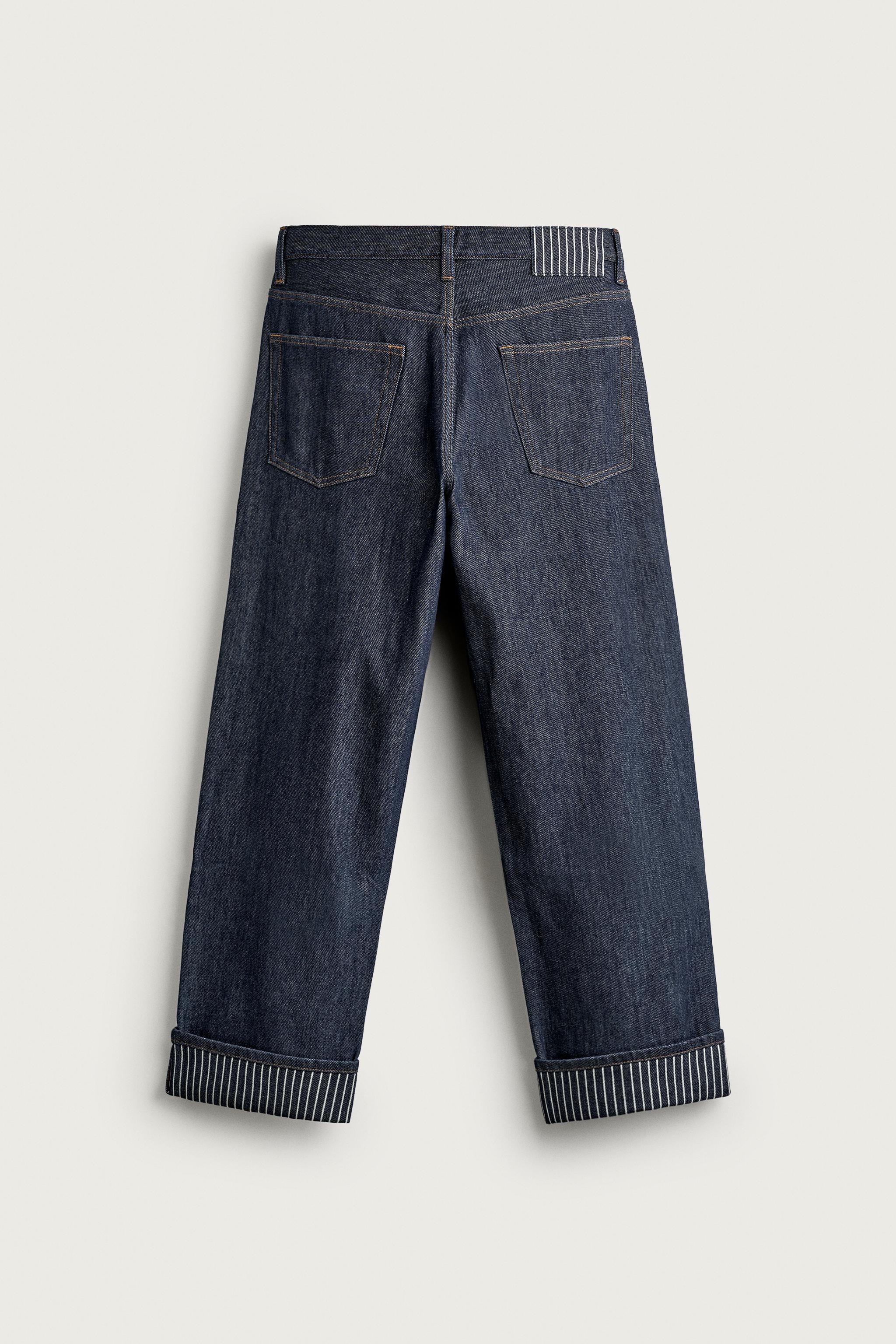 Мужские джинсы Zara CONTRAST TURN-UP STRAIGHT FIT JEANS — фото 10