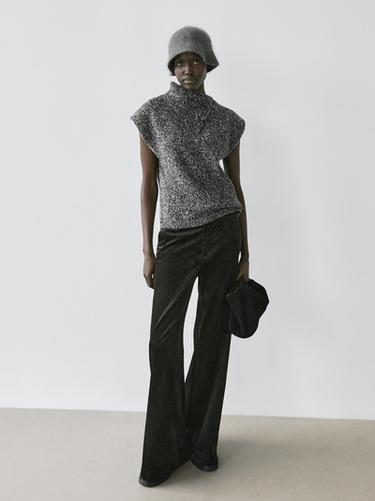 Zara Mouliné knit vest with collar detail - Black - Image 0