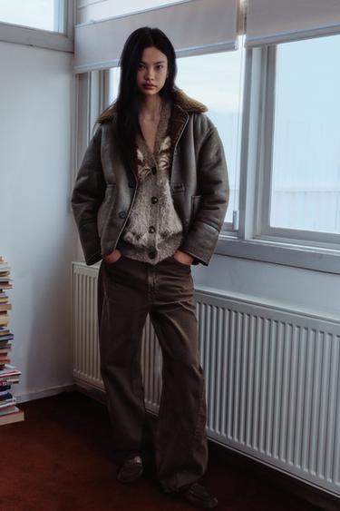 Zara TRF 中腰桶型寬鬆牛仔褲 - 棕色