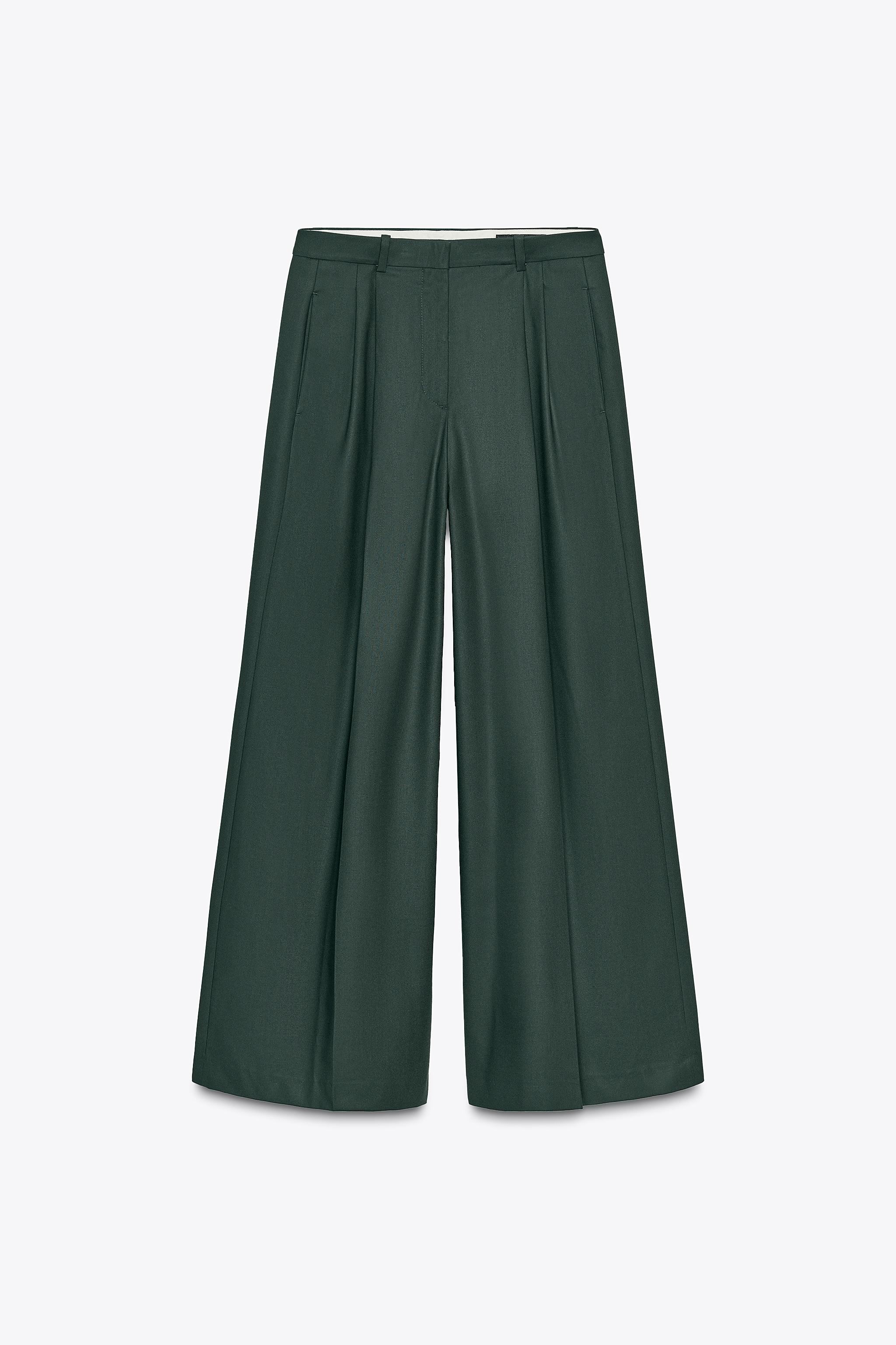 WIDE LEG PLEATED PANTS ZW COLLECTION - Green | ZARA United