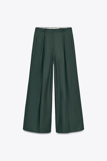 WIDE-LEG TROUSERS WITH DARTS ZW COLLECTION - Green by Zara