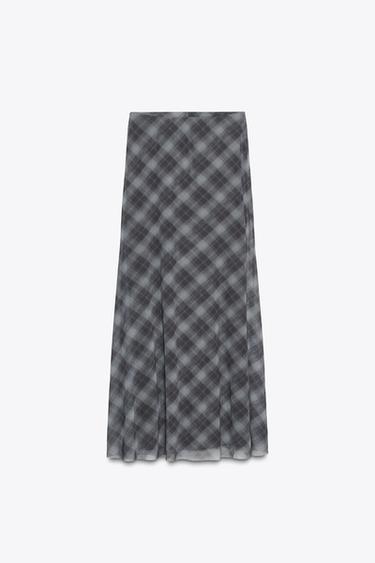 Zara 格紋薄紗裙 - 灰色