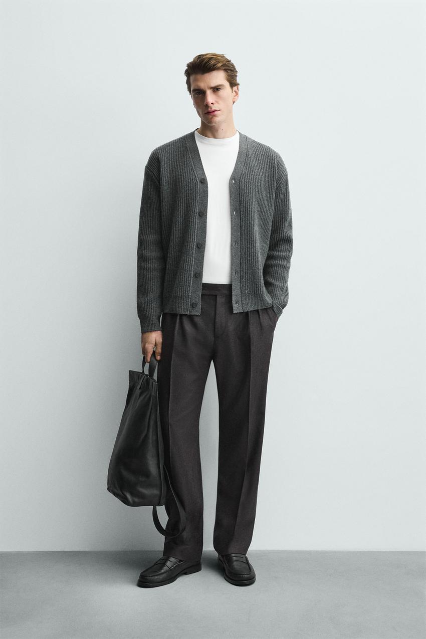 WOOL BLEND TEXTURED CARDIGAN - Gray | ZARA United States