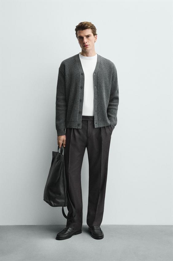 WOOL BLEND TEXTURED CARDIGAN