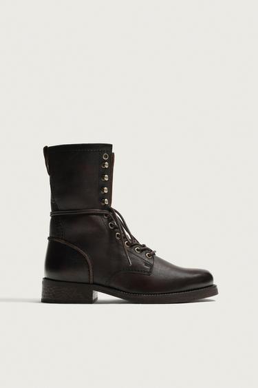 Lederstiefel mit Schnürung - Braun von Zara