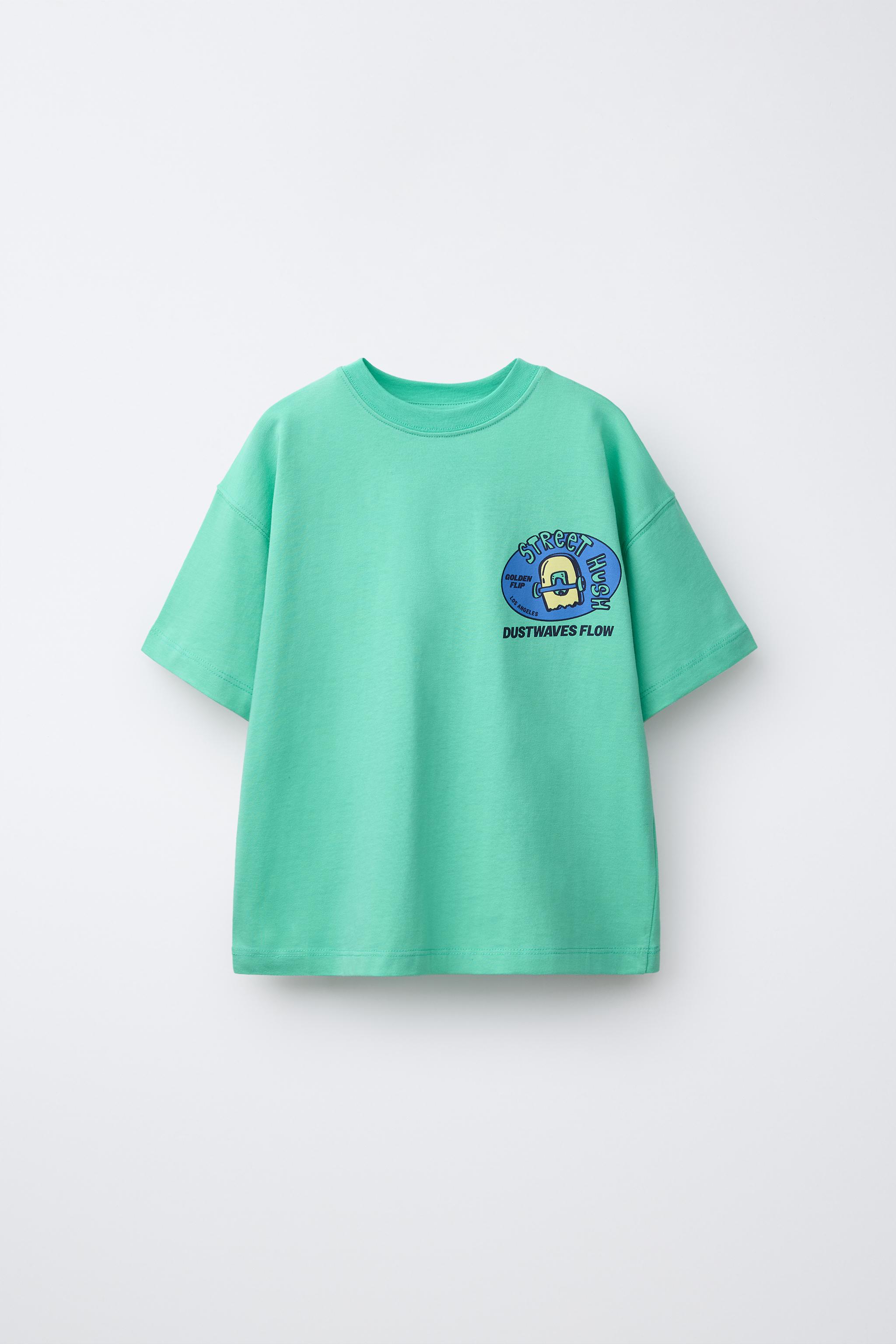 RAISED PRINT T-SHIRT - Green / Blue | ZARA United States