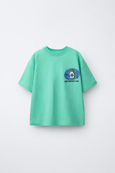 T-SHIRT ESTAMPADA EM RELEVO - Verde / Azul da Zara - Imagem 0