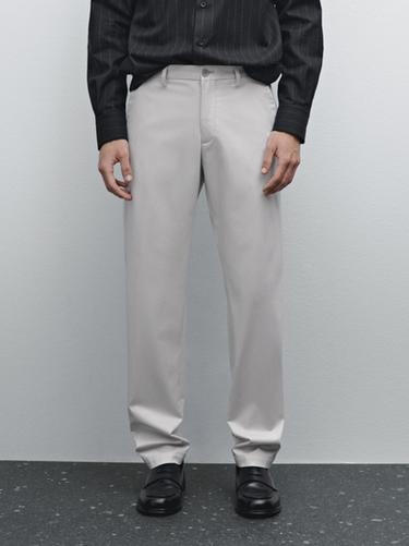 Zara Cotton blend slim fit trousers - Stone