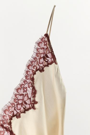 ROBE STYLE LINGERIE SATINÉE AVEC DENTELLE - Blanc de Zara - Image 7