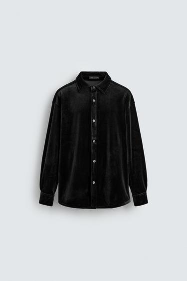 VELVET RELAXED FIT OVERSHIRT - Black by Zara