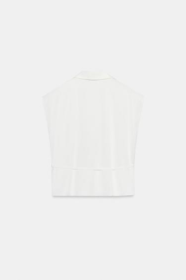 SATIN SHORT SLEEVE SHIRT WITH BELT - White by Zara - Image 6