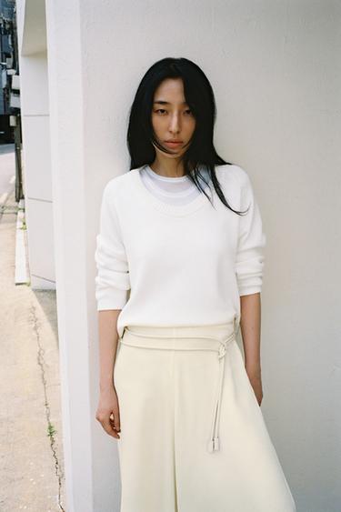 라운드넥 니트 스웨터 - Zara 화이트