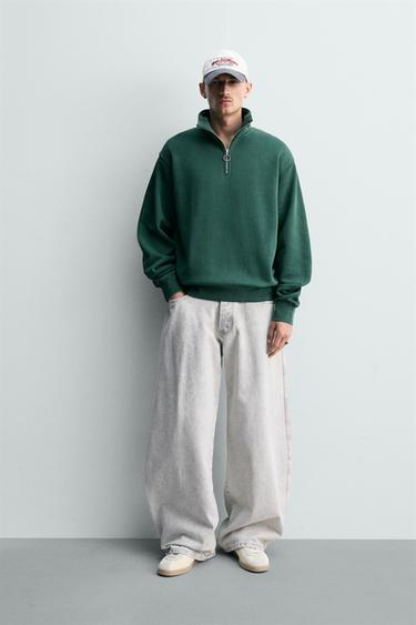 BASIC QUARTER-ZIP SWEATSHIRT - Bottle green by Zara - Image 0
