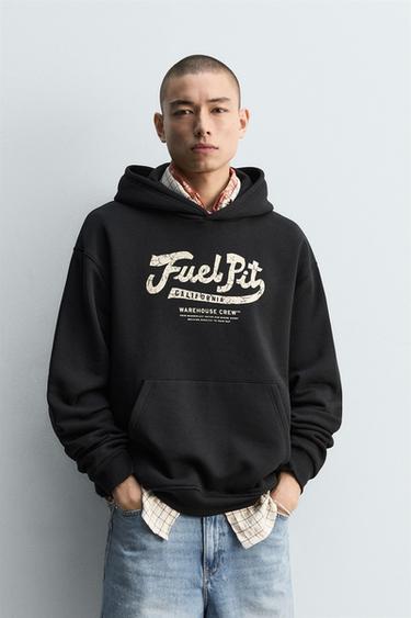 Zara PRINTED HOODIE SWEATSHIRT - Black