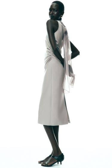 MIDI DRESS WITH TIE - Stone by Zara
