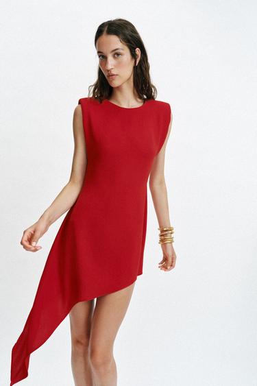 ASYMMETRIC SHORT DRESS WITH SHOULDER PADS - Dark red by Zara