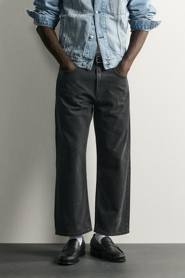 LOOSE-FIT CROPPED JEANS - Charcoal by Zara