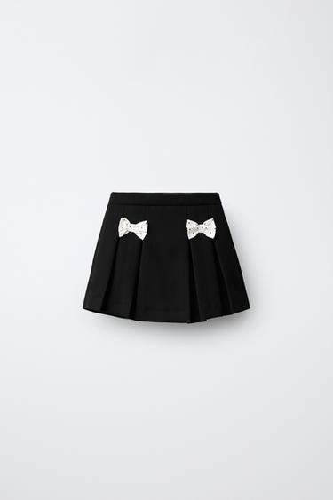 FALDA BERMUDA LAZOS TOPOS - Negro de Zara