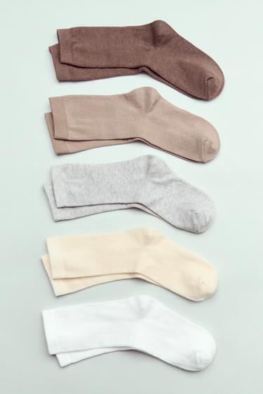 PACK OF FIVE PAIRS OF PLAIN SOCKS - Light beige by Zara