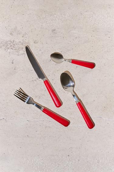 4-PIECE CUTLERY SET WITH COLOURED HANDLE - Red by Zara
