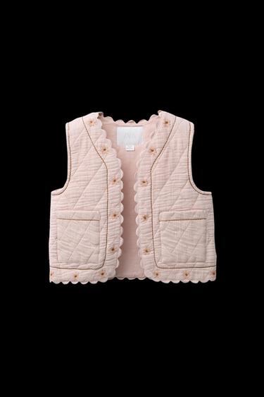 Zara EMBROIDERED FLORAL TEXTURED VEST - Pale pink - Image 0