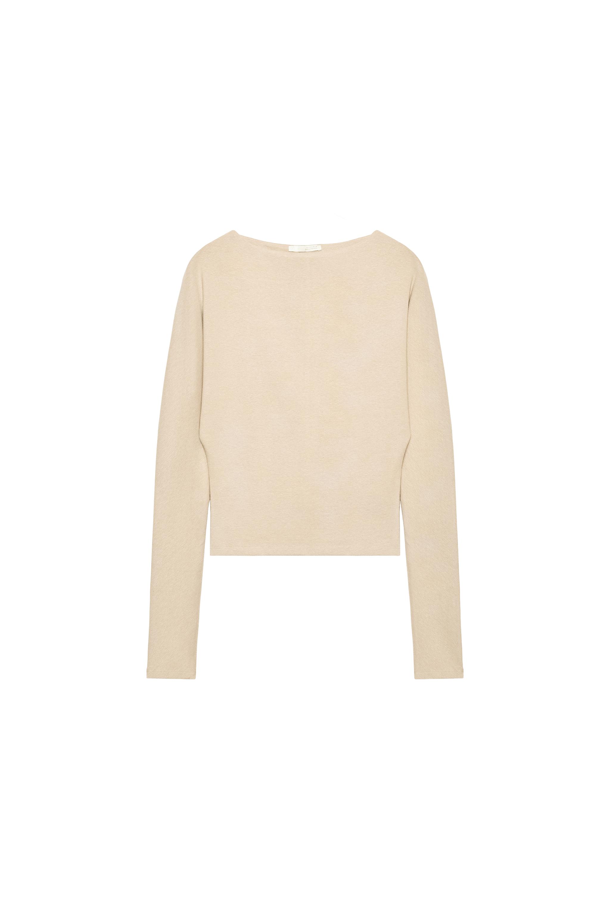 FITTED LONG SLEEVE T-SHIRT - Beige marl | ZARA United States